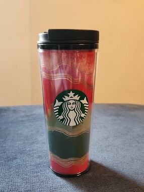 Starbucks Red & Green Holiday Merry & Bright Tumbler with Black Lid 16oz